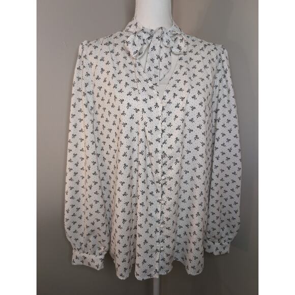 Ann Taylor Loft black and white coquette bow blouse shirt sz Xl - Picture 2 of 8